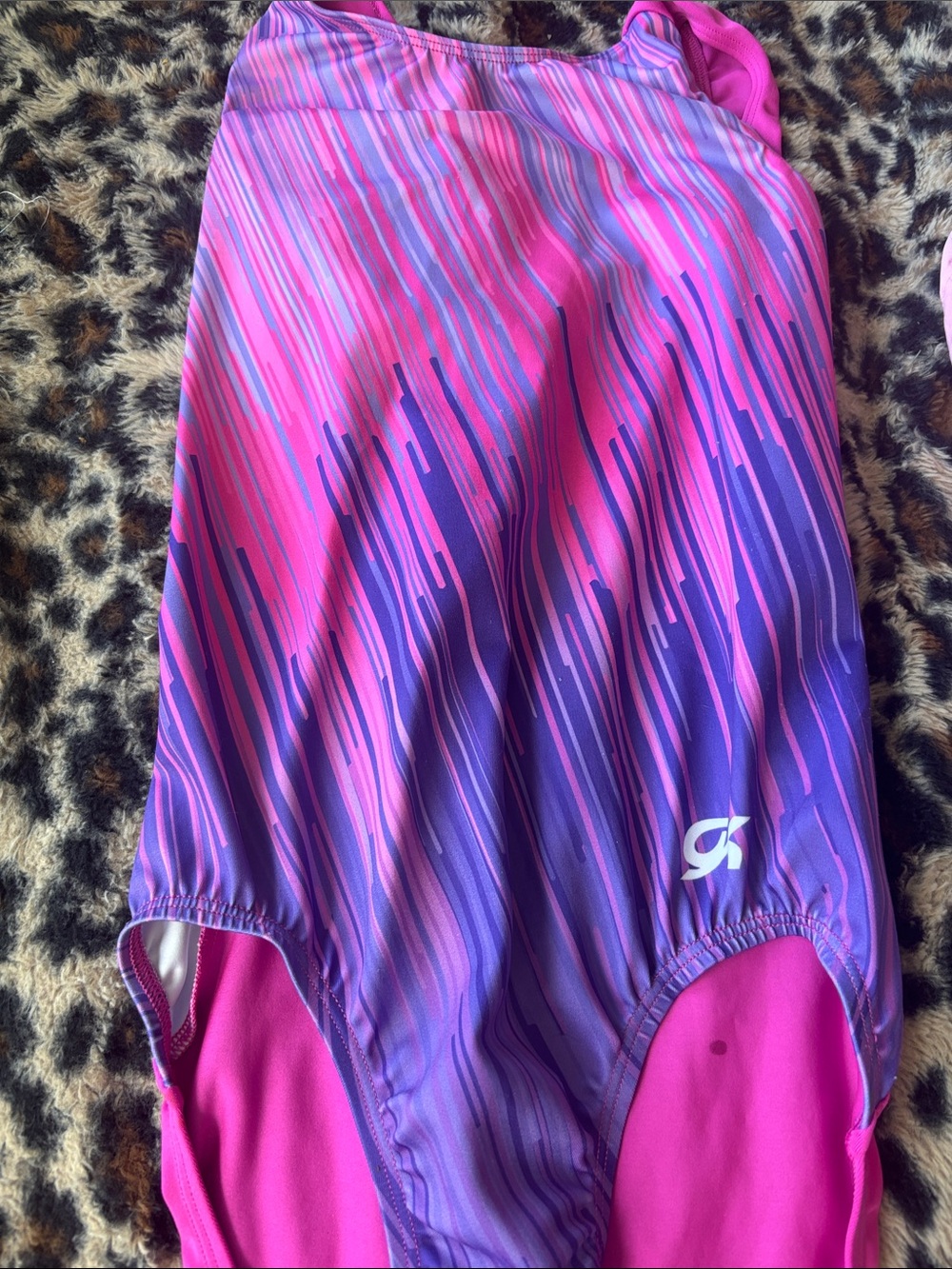 GK Pink & Purple Girls One-Piece Leotard with Dynamic Stripe Print